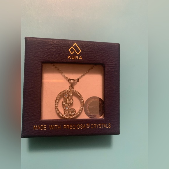 AURA silver-tone crystal pendant with 16 inch + 2 inch extender cable chain NIB - Picture 1 of 8